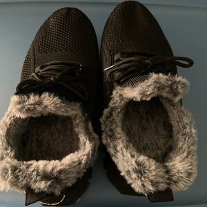Black Fur-Lined Sneakers